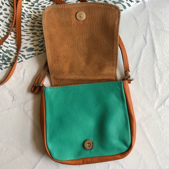 Seafoam Green and Tan Italian Leather Crossbody - Picture 3 of 8